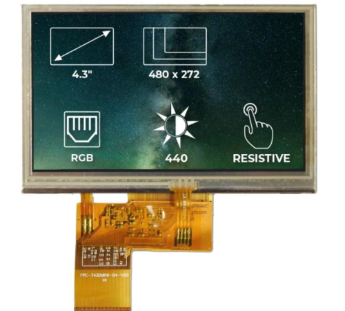 Wyświetlacz LCD zamiennik Riverdi RVT4.3A480272TNWR00 WQVGA 480 x 272 RGB 4,3" ST-555P K1Pv2 K1