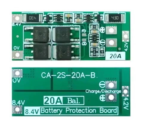 Moduł BMS na dwa ogniwa do zarządzania ładowaniem i rozładowywaniem ogniw 18650 maksymalny prąd do 20A
